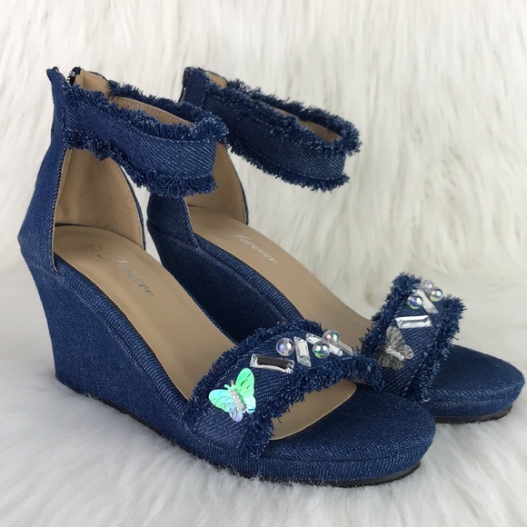 Fashion Denim Wedge Sandals - Picture 6 of 11